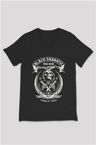 Black Sabbath Siyah Unisex V Yaka Tişört T-Shirt