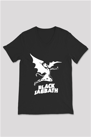 Black Sabbath Siyah Unisex V Yaka Tişört T-Shirt