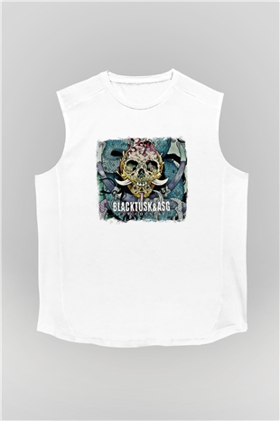 Black Tusk Baskılı Unisex Beyaz Kolsuz Tişört