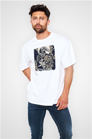 Black Tusk Baskılı Unisex Beyaz Oversize Tişört