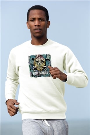 Black Tusk Baskılı Unisex Beyaz Sweatshirt