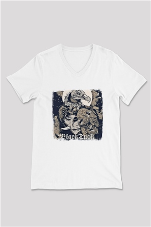Black Tusk Baskılı Unisex Beyaz V Yaka Tişört