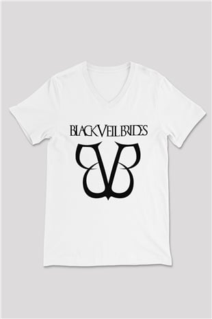 Black Veil Brides Beyaz Unisex V Yaka Tişört T-Shirt