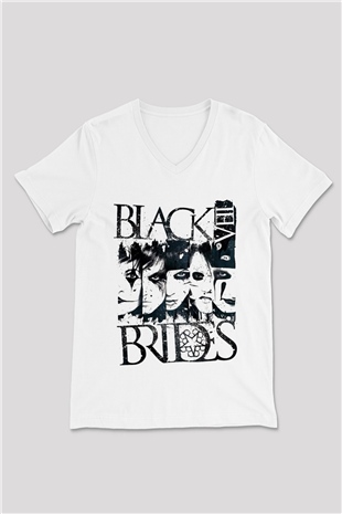 Black Veil Brides Beyaz Unisex V Yaka Tişört T-Shirt
