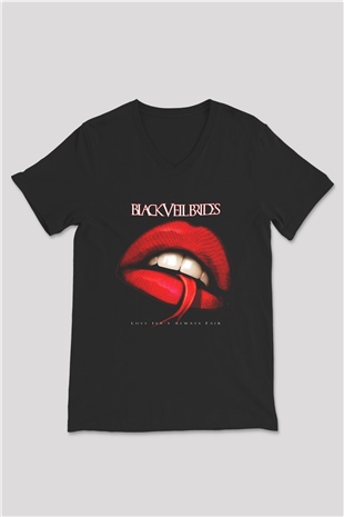 Black Veil Brides Siyah Unisex V Yaka Tişört T-Shirt
