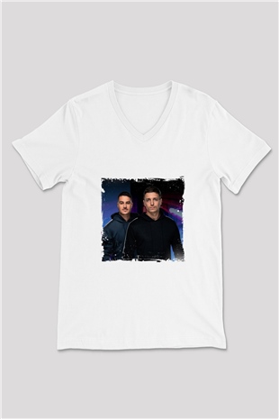 Blasterjaxx Baskılı Beyaz V Yaka Unisex Tişört