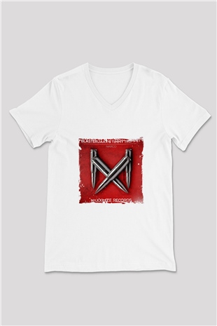 Blasterjaxx Baskılı Beyaz V Yaka Unisex Tişört