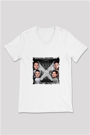 Blasterjaxx Baskılı Beyaz V Yaka Unisex Tişört