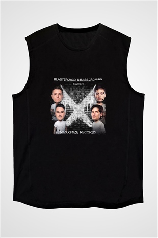 Blasterjaxx Baskılı Unisex Siyah Kolsuz Tişört