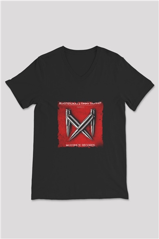 Blasterjaxx Baskılı Unisex Siyah V Yaka Tişört