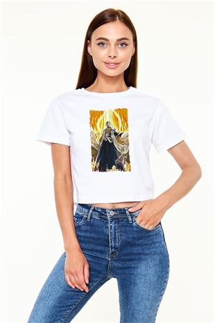 Bleach Baskılı Beyaz Crop Top Kadın Tişört - Tshirt