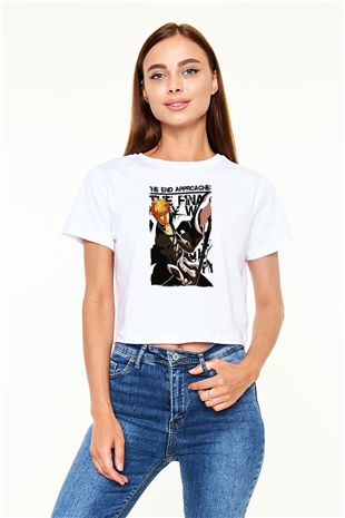Bleach Baskılı Beyaz Crop Top Kadın Tişört - Tshirt