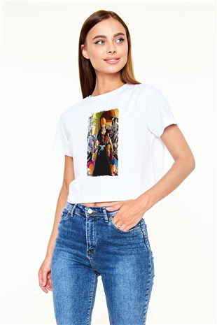 Bleach Baskılı Beyaz Crop Top Kadın Tişört - Tshirt