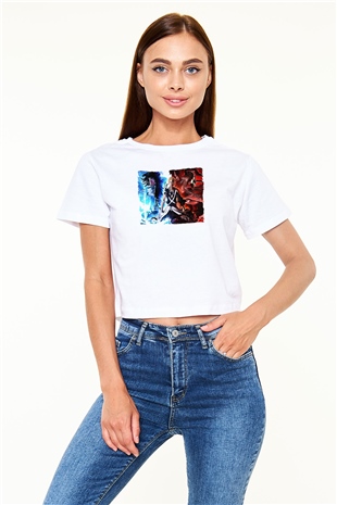 Bleach Baskılı Beyaz Crop Top Kadın Tişört - Tshirt