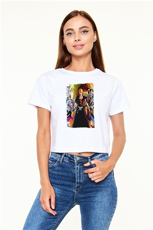 Bleach Baskılı Beyaz Crop Top Kadın Tişört - Tshirt