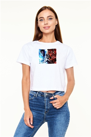 Bleach Baskılı Beyaz Crop Top Kadın Tişört - Tshirt