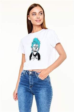 Bleach Baskılı Beyaz Crop Top Kadın Tişört - Tshirt