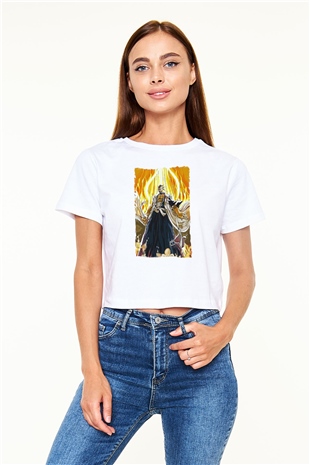 Bleach Baskılı Beyaz Crop Top Kadın Tişört - Tshirt