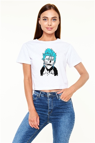 Bleach Baskılı Beyaz Crop Top Kadın Tişört - Tshirt