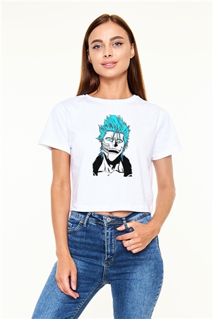 Bleach Baskılı Beyaz Crop Top Kadın Tişört - Tshirt