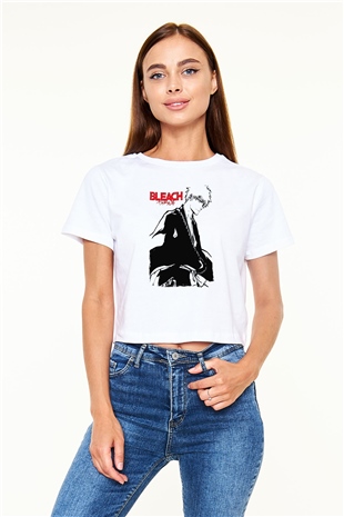 Bleach Baskılı Beyaz Crop Top Kadın Tişört - Tshirt