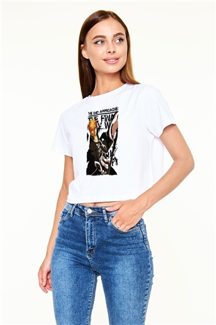 Bleach Baskılı Beyaz Crop Top Kadın Tişört - Tshirt