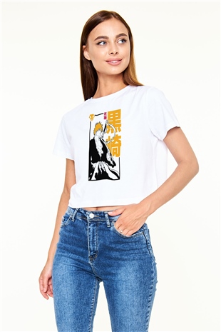 Bleach Baskılı Beyaz Crop Top Kadın Tişört - Tshirt