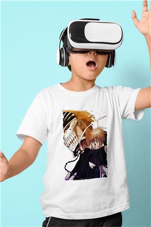 Bleach Baskılı Beyaz Unisex Beyaz Çocuk Tişört - Tshirt