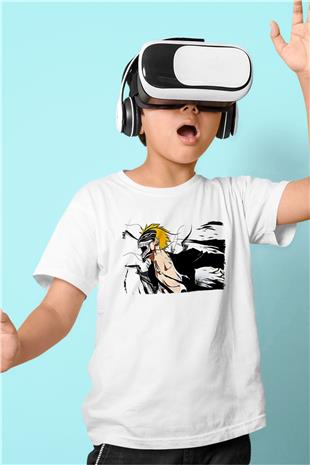 Bleach Baskılı Beyaz Unisex Beyaz Çocuk Tişört - Tshirt