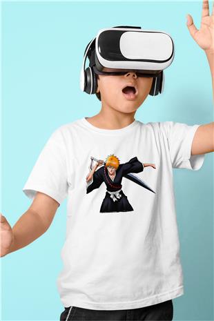 Bleach Baskılı Beyaz Unisex Beyaz Çocuk Tişört - Tshirt