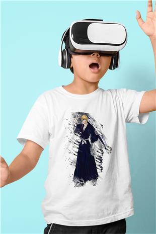 Bleach Baskılı Beyaz Unisex Beyaz Çocuk Tişört - Tshirt