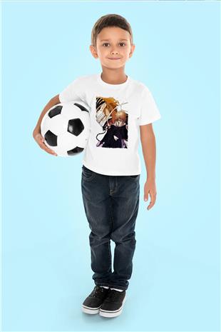 Bleach Baskılı Beyaz Unisex Beyaz Çocuk Tişört - Tshirt