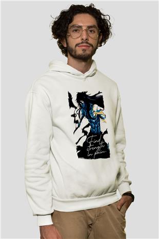 Bleach Baskılı Beyaz Unisex Hoodie