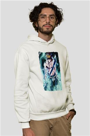 Bleach Baskılı Beyaz Unisex Hoodie
