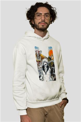 Bleach Baskılı Beyaz Unisex Hoodie