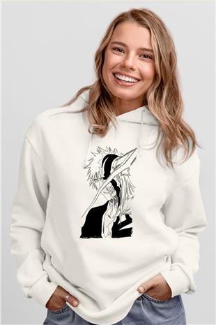 Bleach Baskılı Beyaz Unisex Hoodie