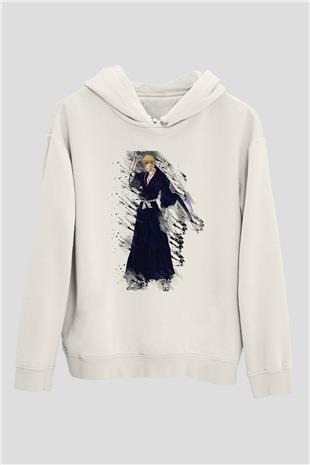 Bleach Baskılı Beyaz Unisex Hoodie