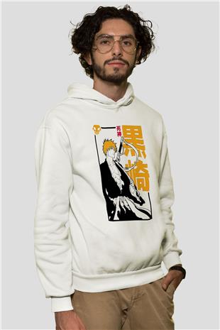 Bleach Baskılı Beyaz Unisex Hoodie