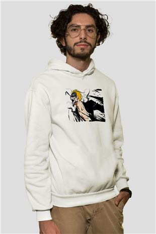 Bleach Baskılı Beyaz Unisex Hoodie