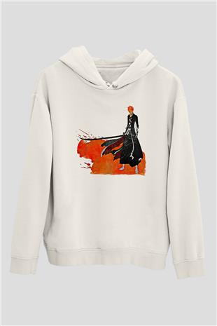 Bleach Baskılı Beyaz Unisex Hoodie