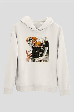 Bleach Baskılı Beyaz Unisex Hoodie