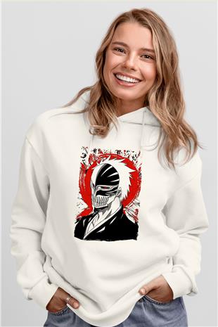 Bleach Baskılı Beyaz Unisex Hoodie