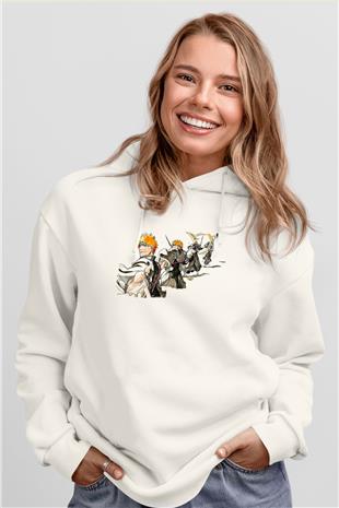 Bleach Baskılı Beyaz Unisex Hoodie
