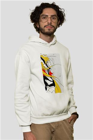 Bleach Baskılı Beyaz Unisex Hoodie