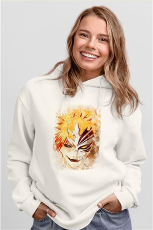 Bleach Baskılı Beyaz Unisex Hoodie