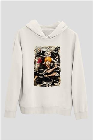 Bleach Baskılı Beyaz Unisex Hoodie