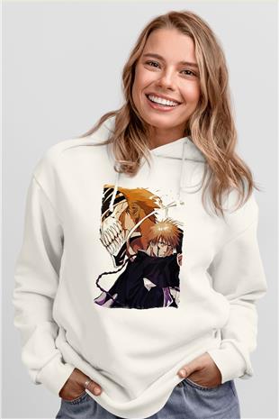 Bleach Baskılı Beyaz Unisex Hoodie