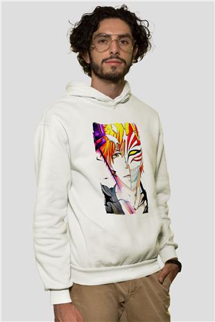 Bleach Baskılı Beyaz Unisex Hoodie