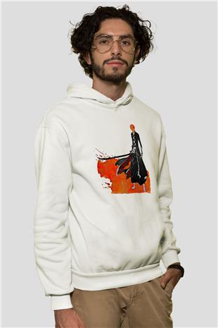 Bleach Baskılı Beyaz Unisex Hoodie