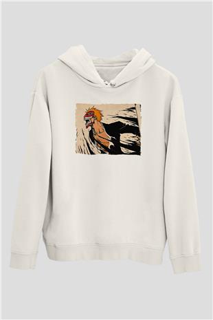 Bleach Baskılı Beyaz Unisex Hoodie